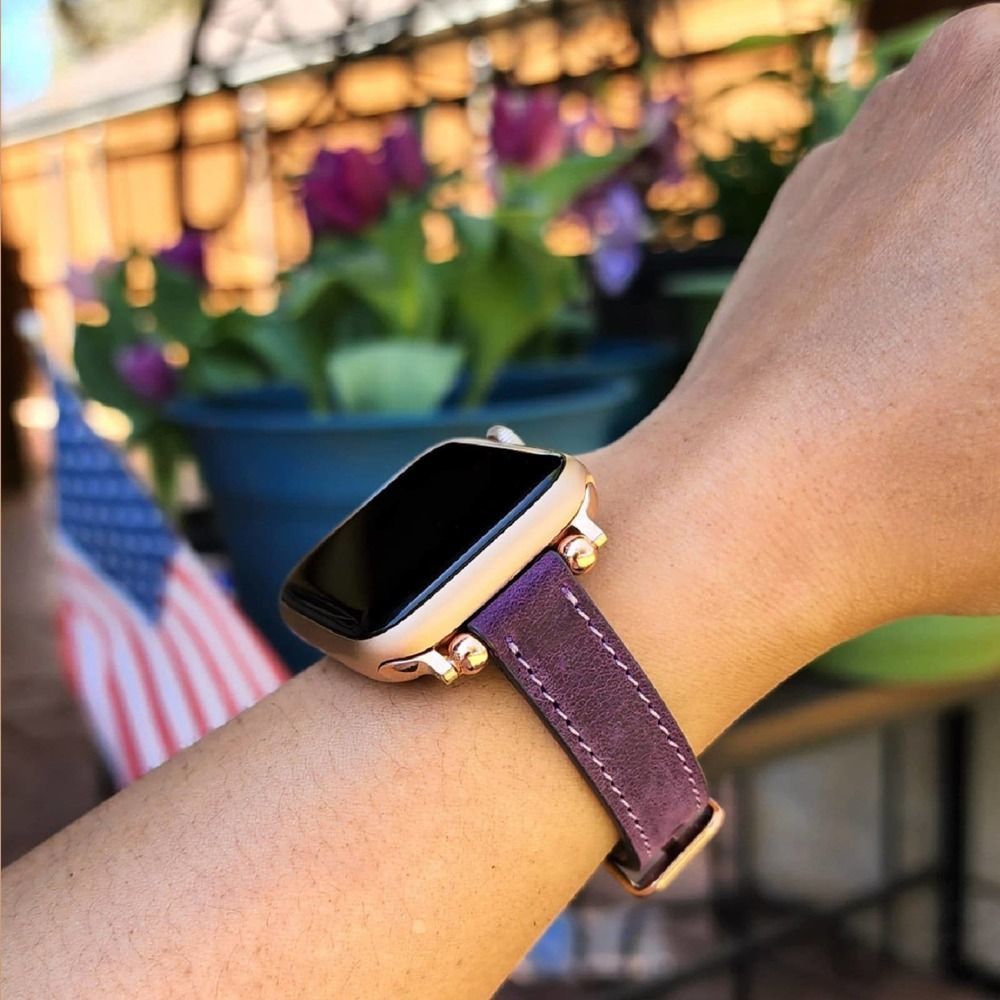 Purple Leather Watch Band for Fitbit Sense, Versa 3 2 Lite, Apple Watch